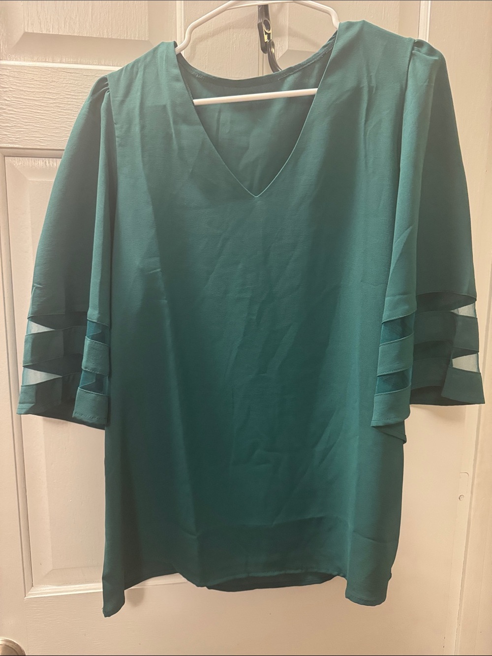 Teal V-Neck Flutter Sleeve Women's Top